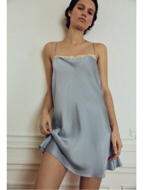 100% SILK LACE TRIM SLIP DRESS
Zara Light Blue Satin Lace-Trim Slip